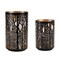 Forest Tree Punched Metal Candle Holder Black Gold Decorative Lanterns Set of 2